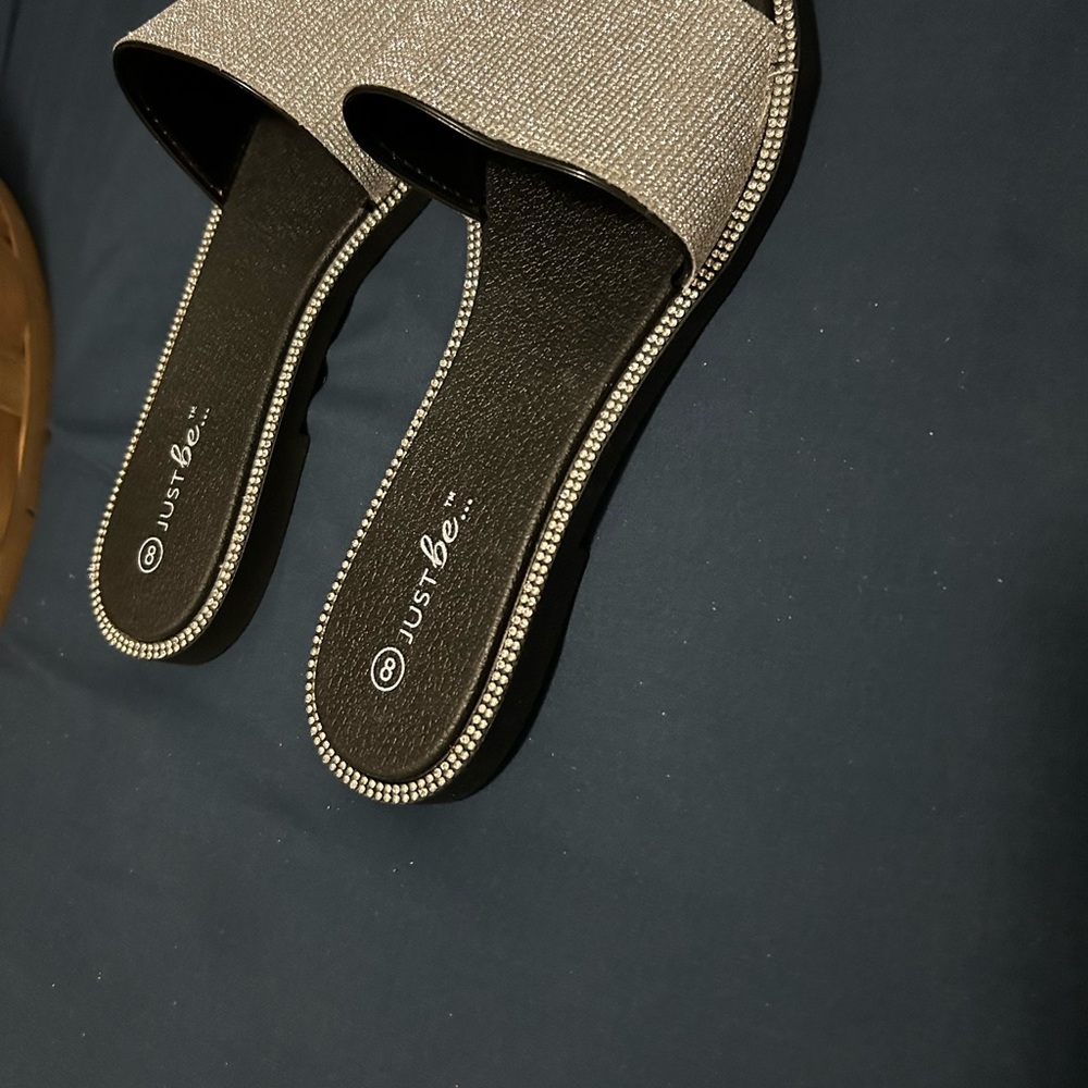 Just Be Women's Silver Slide Sandals